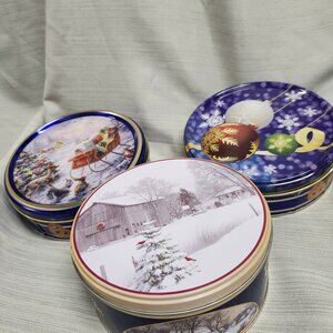A lot of 5pc Christmas Holiday Empty Metal Cookies Tin Boxes